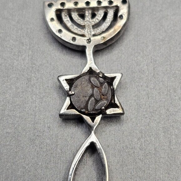 925 Sterling Silver Messianic‑Style Pendant 2" Star Menorah Fish Symbol 3.88g - Picture 5 of 9